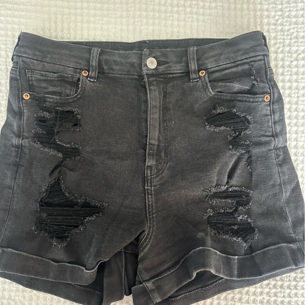 Black Distressed Denim Shorts